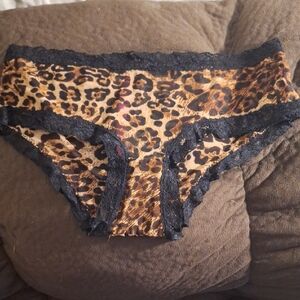 Leopard Print Women's Panties with Black Lace Trim